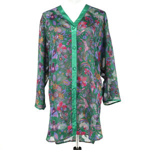 Victorias Secret Nightgown Womens XS Green Floral Sheer Chiffon Satin Vintage